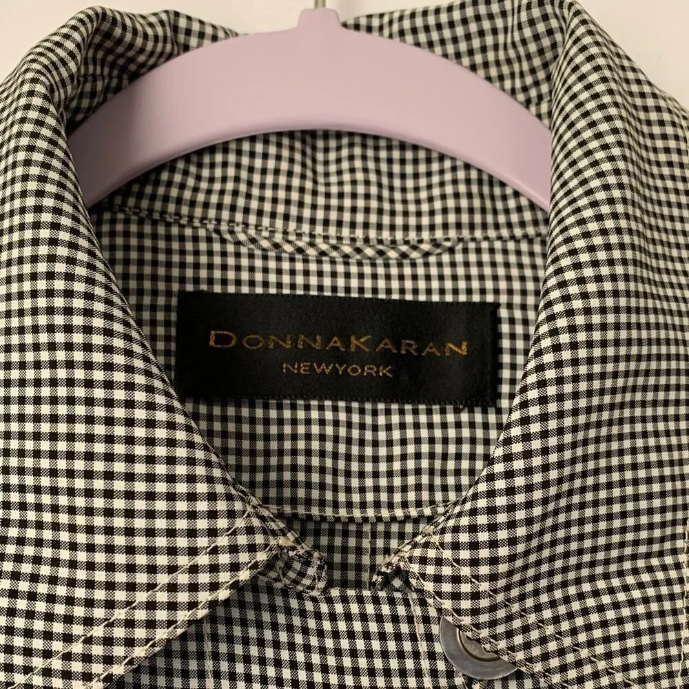 Donna Karan New York Women's Lightweight Plaid Belted Trench Coat Size M
